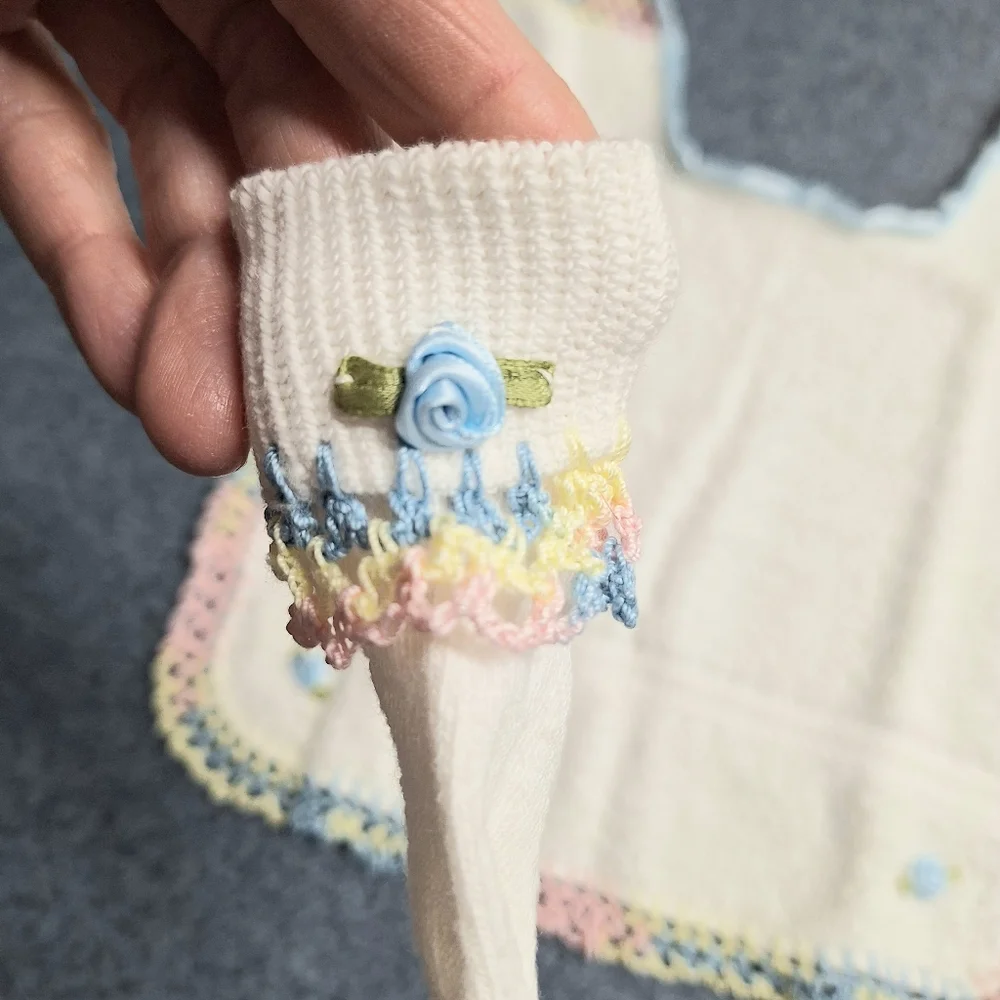 Handmade Crochet Trim Baby Bib and Booties Set, NWOT